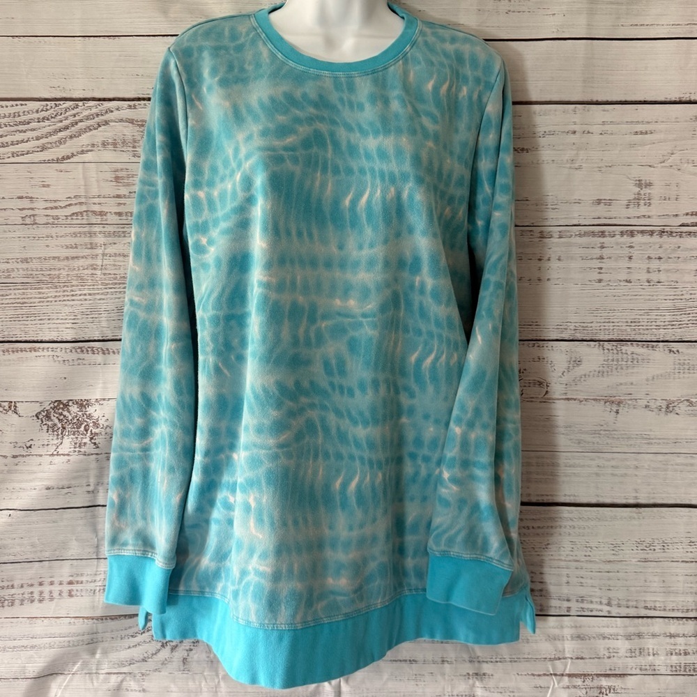 Lands' End Blue Serious Sweats Sweatshirt Women’s Medium Tall MT 72% Cotton